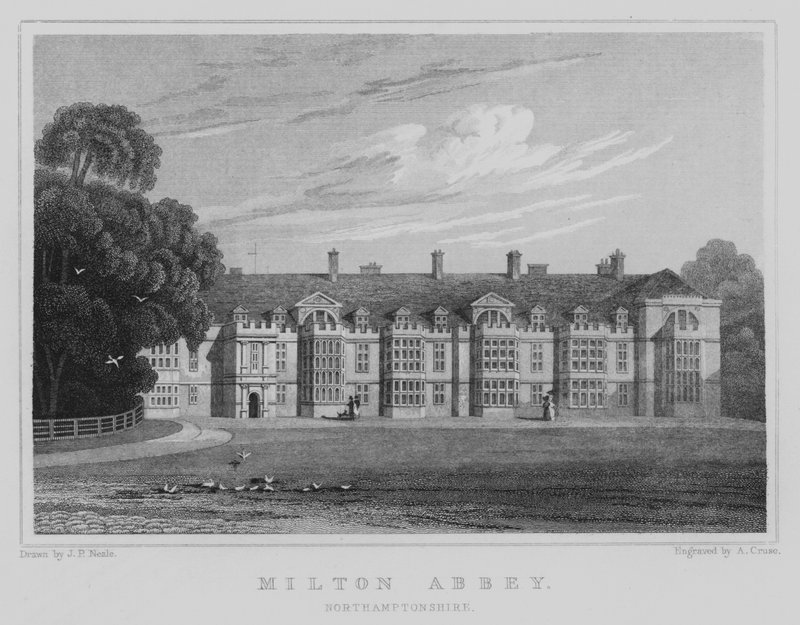 Milton Abbey, Northamptonshire (rytina) od John Preston Neale