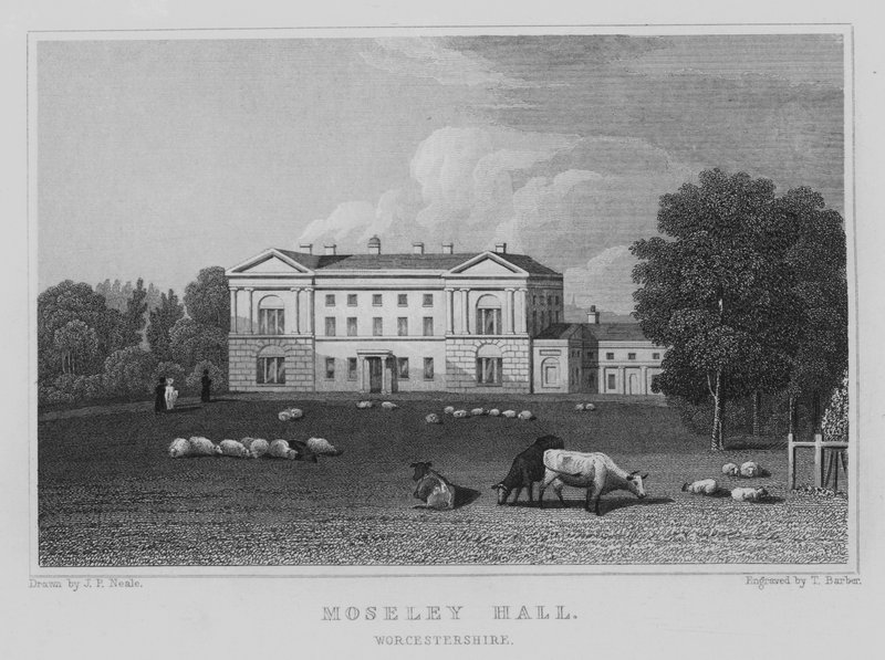 Moseley Hall, Worcestershire (rytina) od John Preston Neale