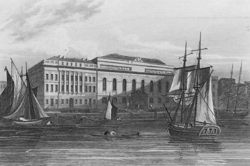 New Custom House, Londýn (rytina) od John Preston Neale
