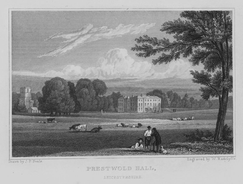 Prestwold Hall, Leicestershire (rytina) od John Preston Neale