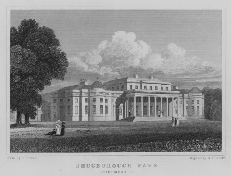 Shugborough Park, Staffordshire (rytina) od John Preston Neale