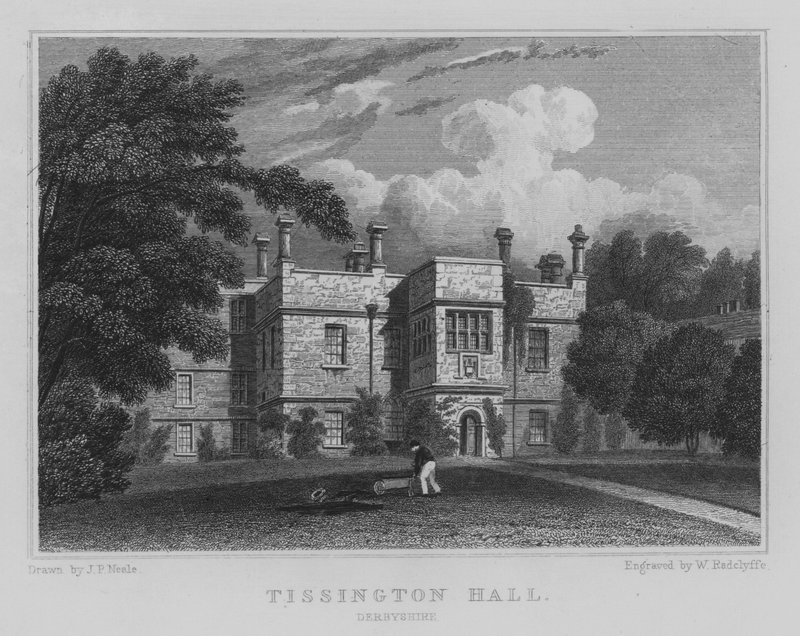 Tissington Hall, Derbyshire (rytina) od John Preston Neale