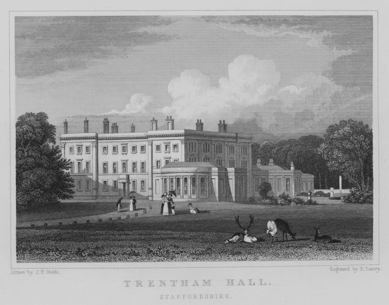 Trentham Hall, Staffordshire (rytina) od John Preston Neale