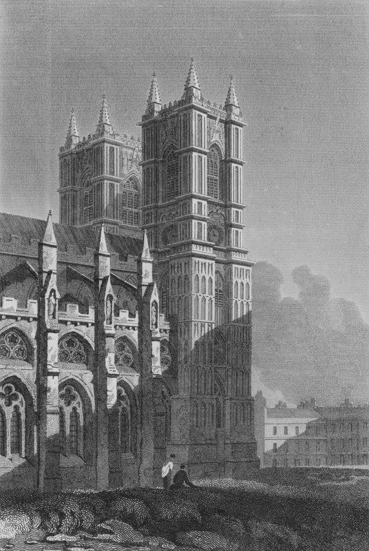 Westminster Abbey, Western Tower (rytina) od John Preston Neale