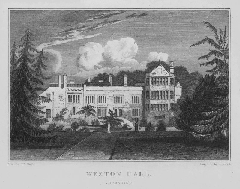 Weston Hall, Yorkshire (rytina) od John Preston Neale
