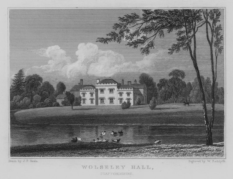 Wolseley Hall, Staffordshire (rytina) od John Preston Neale