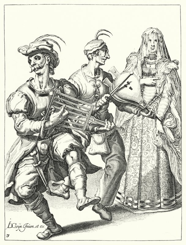 Maškaráda (rytina) od Jacques II de Gheyn