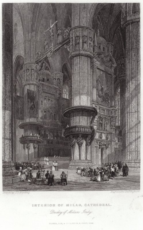 Interiér milánské katedrály od James Duffield Harding
