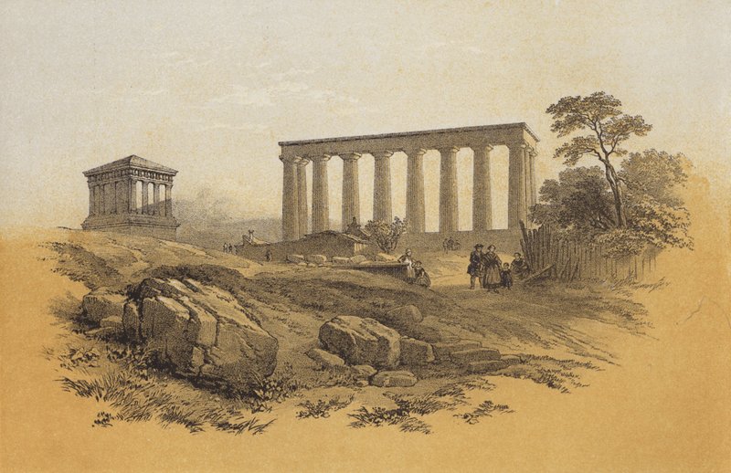 Národní památník, Calton Hill (chromolitho) od James Duffield Harding