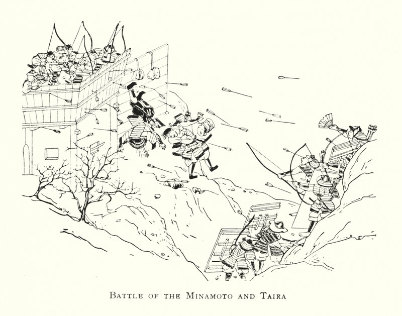 Bitva o Minamoto a Taira (litho) od Japanese School