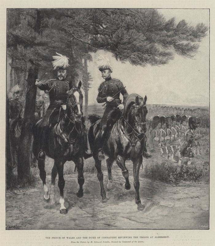 Princ z Walesu a vévoda z Connaughtu hodnotí vojska v Aldershotu od Jean Baptiste Edouard Detaille