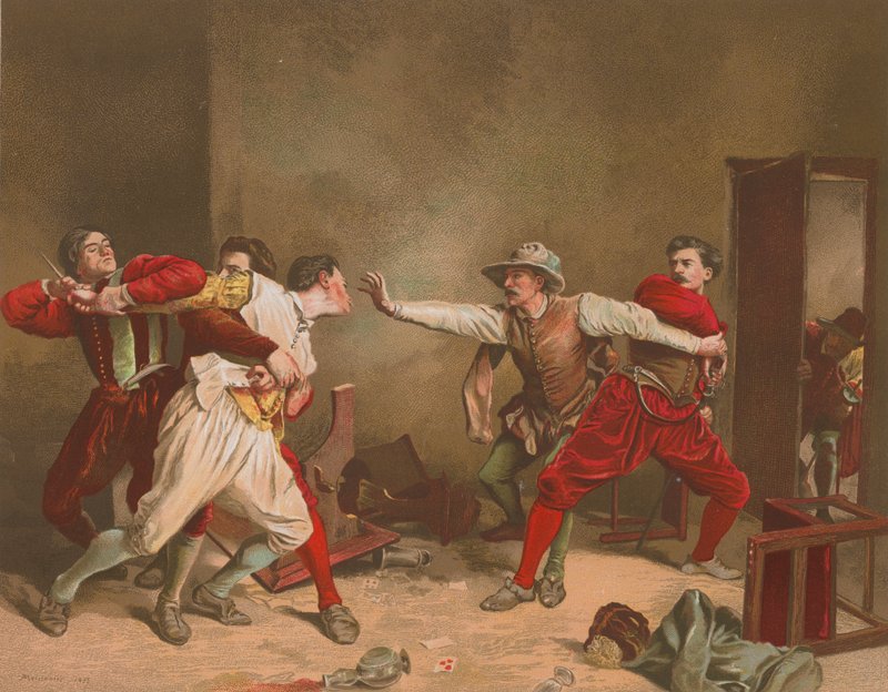 The Brawl (chromolitho) od Jean Louis Ernest Meissonier
