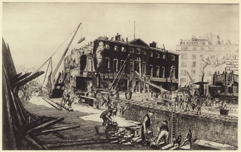 Demolice Devonshire House (litho) od Job Nixon