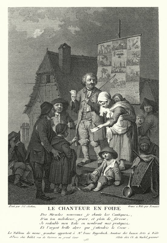 The Singer at the Fair (rytina) od Johann Conrad Seekatz