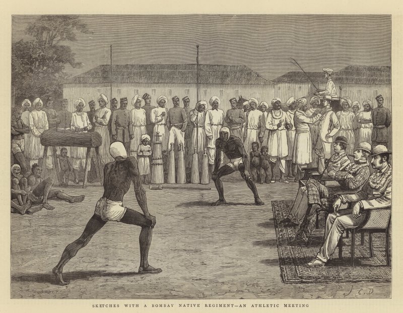 Náčrtky s Bombajským domorodým plukem, atletické setkání od John Charles Dollman