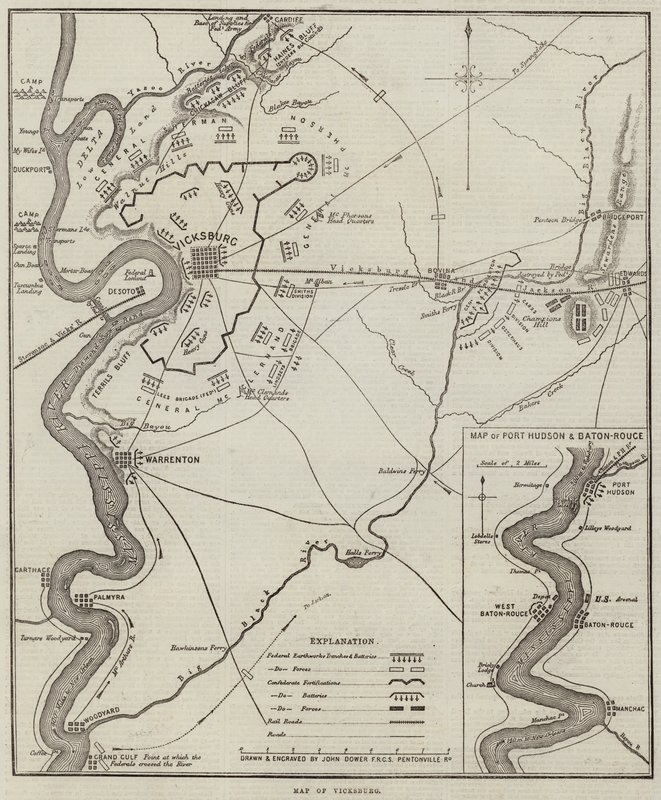 Mapa Vicksburg od John Dower