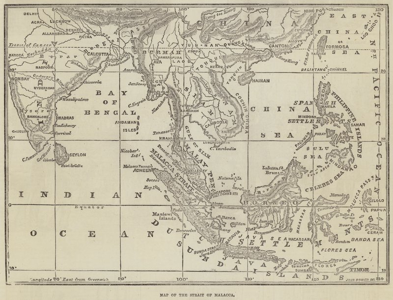 Mapa Malackého průlivu od John Dower