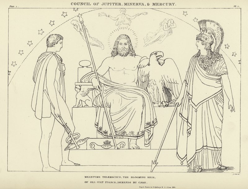 Rada Jupitera, Minervy a Merkuru od John Flaxman