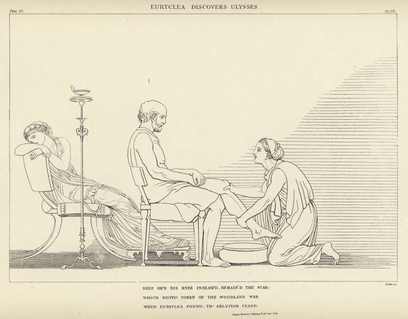 Eurykleia objevila Odyssea od John Flaxman