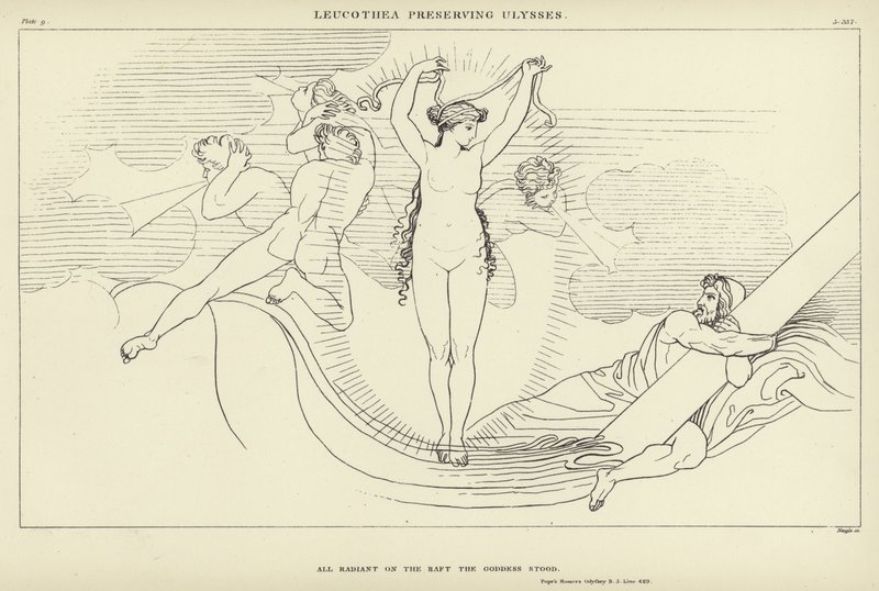 Leucothea konzervující Ulysses od John Flaxman