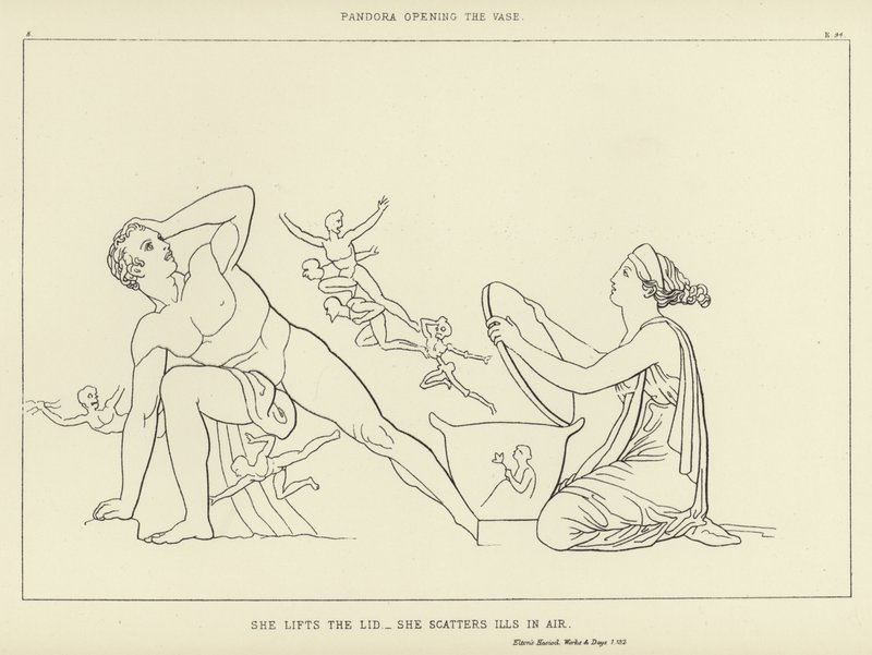 Pandora otevírá vázu od John Flaxman