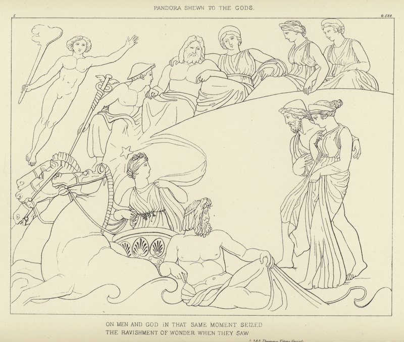 Pandora předána bohům od John Flaxman