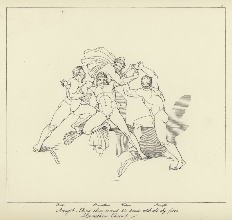 Prometheus připoutaný od John Flaxman