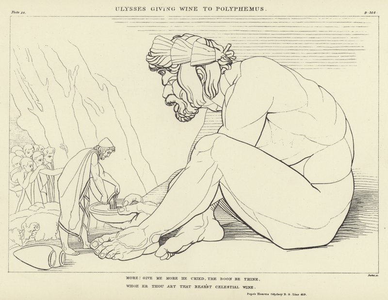 Odysseus dává víno Polyfémovi od John Flaxman