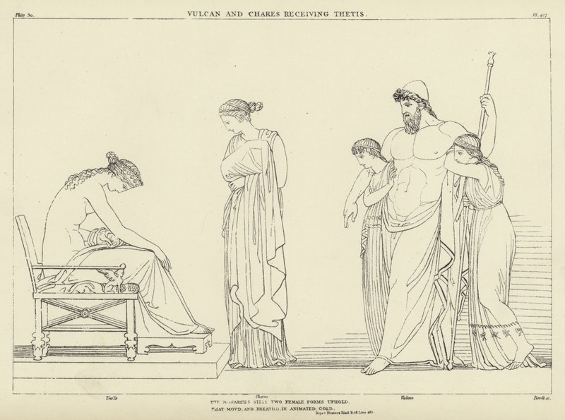 Vulcan a Chares přijímají Thetis od John Flaxman