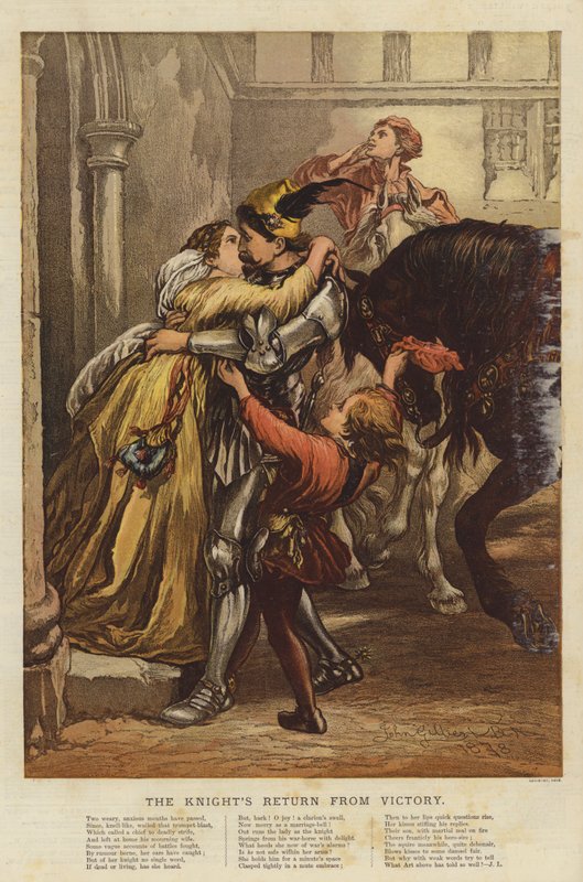 Návrat rytíře z vítězství (chromolitho) od John Gilbert