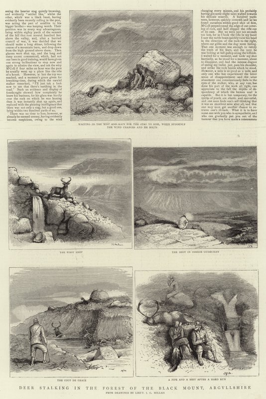 Lov jelenů v lese Black Mount, Argyllshire od John Guille Millais