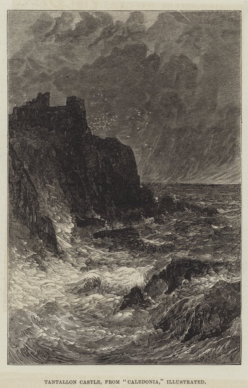 Hrad Tantallon, z Kaledonie, ilustrovaný od John MacWhirter
