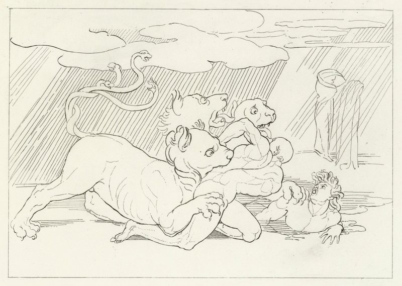 Cerberus, Inferno, Canto 6 (rytina) od John (after) Flaxman