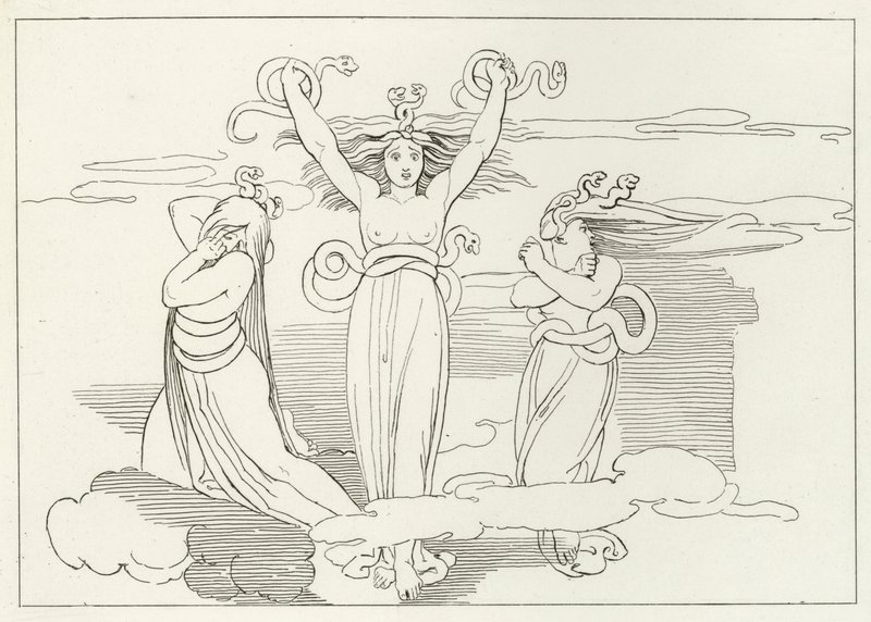 The Furies, Inferno, Canto 9 (rytina) od John (after) Flaxman