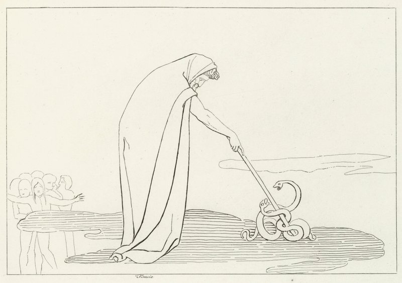 Tiresias, Inferno, Canto 20 (rytina) od John (after) Flaxman