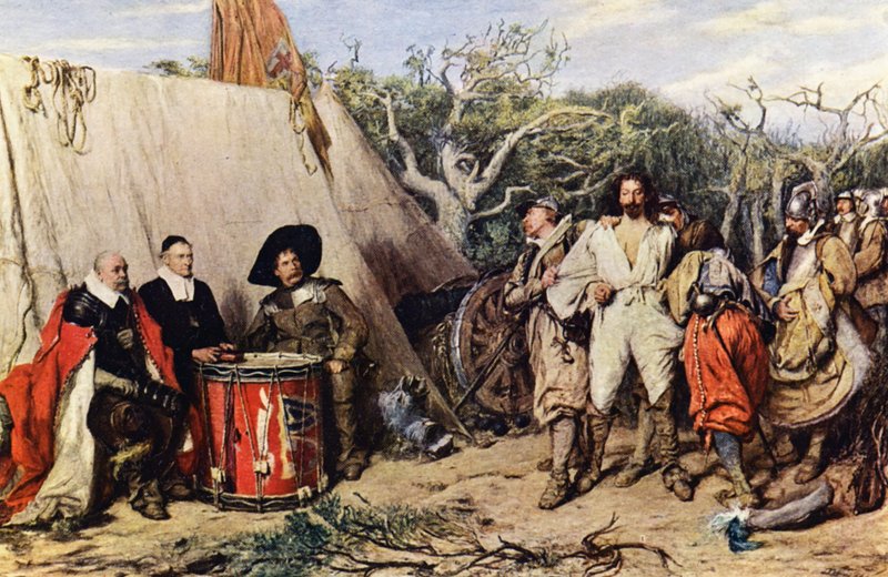 Vojenský soud s bubeníkem (barevná litografie) od John (after) Pettie