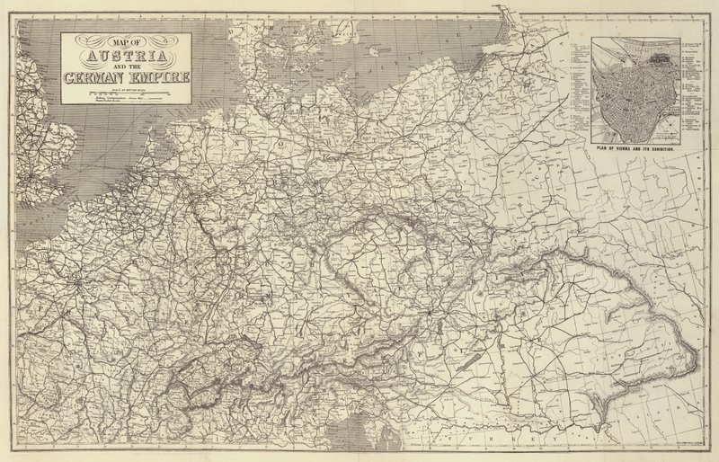 Mapa Rakouska a Německé říše od John Dower