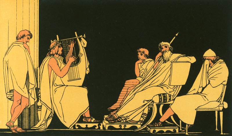 Ulysses pláče při písni Demodocus od John Flaxman