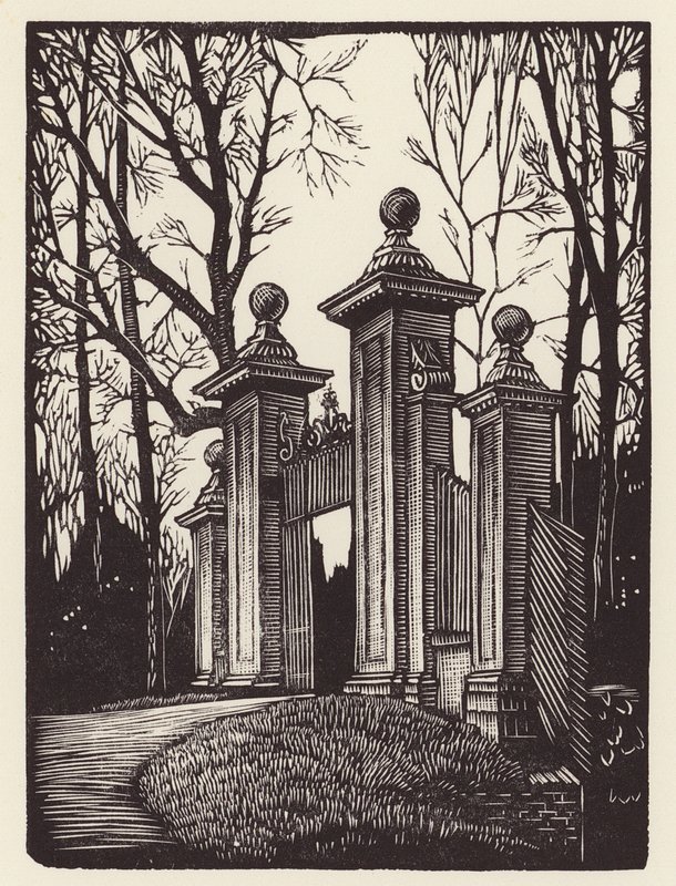 Cambridge: Clare Gates (dřevoryt) od John Frederick Greenwood