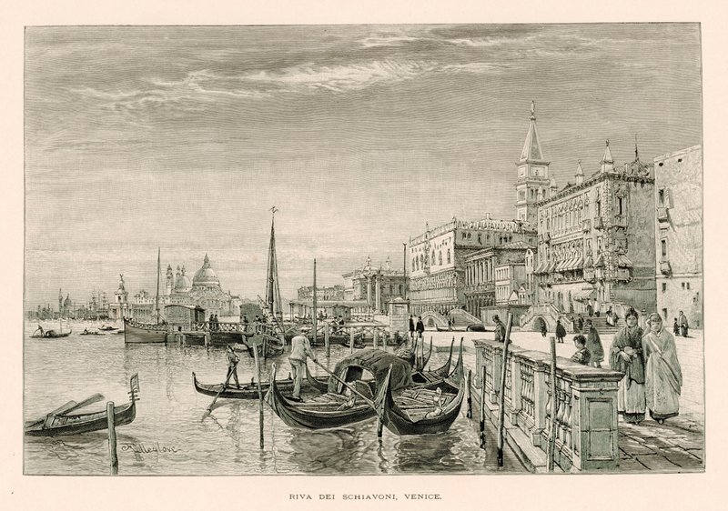 Riva dei Schiavoni, Benátky (litho) od John Fulleylove