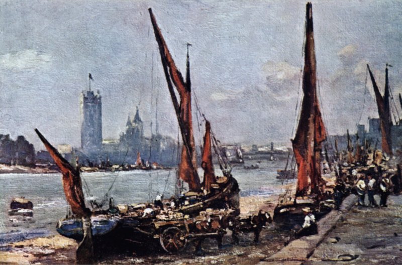 Houses of Parliament z Vauxhallu (barevné lito) od John Muirhead