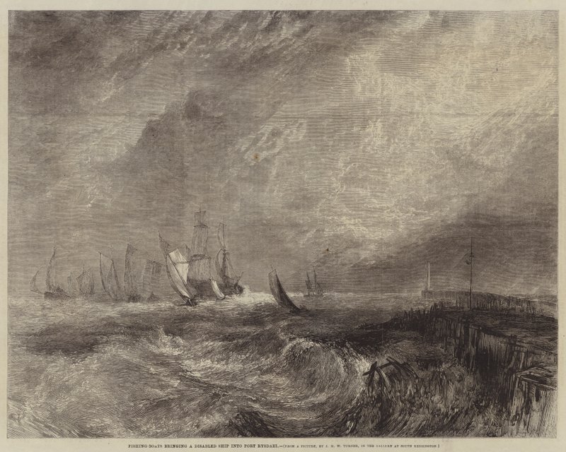 Rybářské lodě přivážející postiženou loď do Port Rysdael od Joseph Mallord William Turner