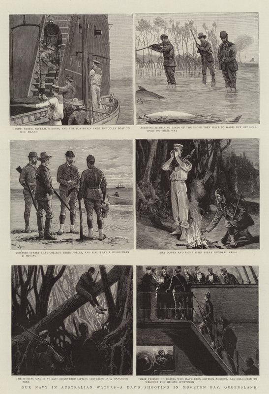 Naše námořnictvo v australských vodách, jednodenní střelba v Moreton Bay, Queensland od Joseph Nash
