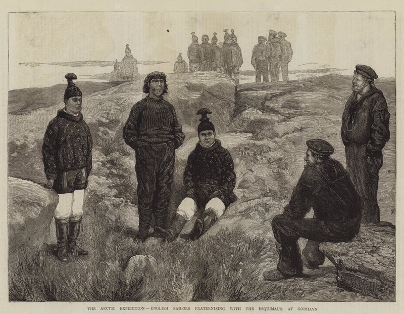 Arktická expedice, angličtí námořníci se bratří s Esquimaux v Godhavnu od Joseph Nash