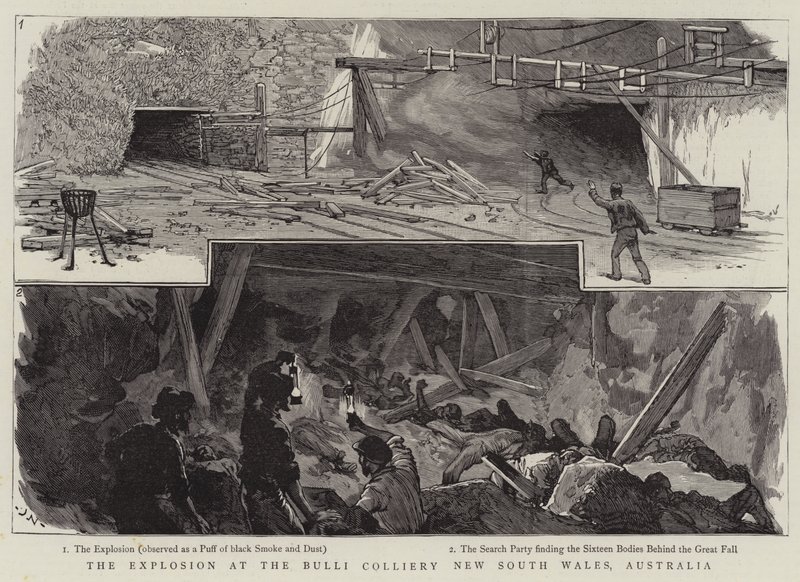 Exploze v Bulli Colliery New South Wales, Austrálie od Joseph Nash