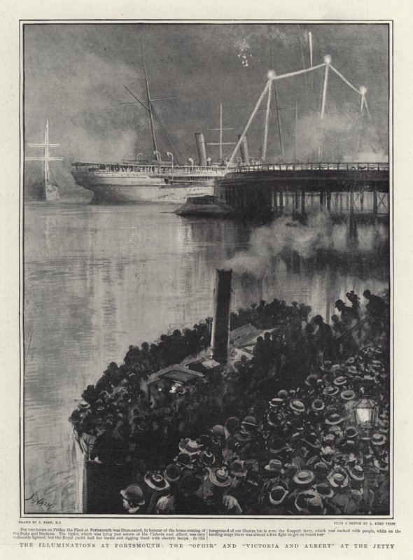 Iluminace v Portsmouthu, Ophir a Victoria a Albert na molu od Joseph Nash