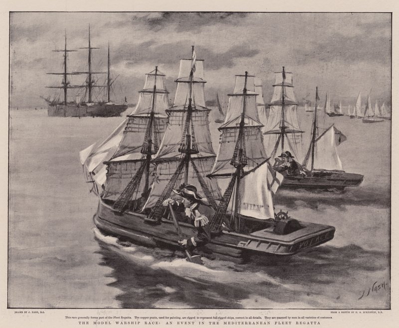 The Model Warship Race, událost v Regatě středomořské flotily od Joseph Nash