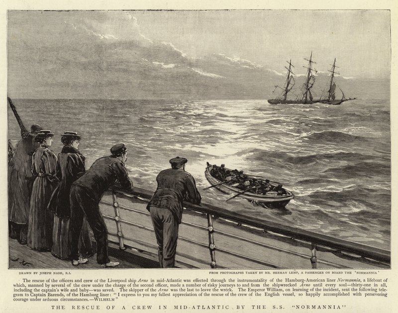 Záchrana posádky ve středním Atlantiku na jihu Normannie od Joseph Nash