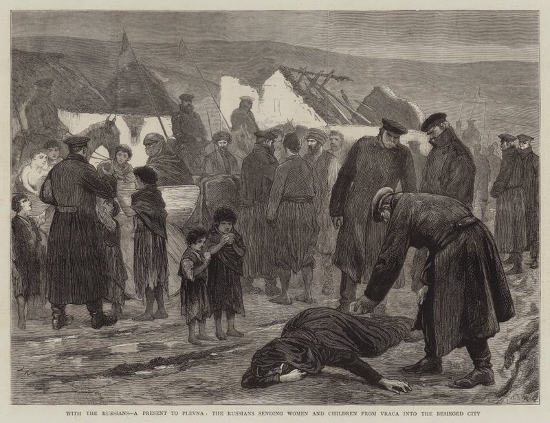 S Rusy, dárek pro Plevnu, Rusové posílají ženy a děti z Vracy do obleženého města od Joseph Nash