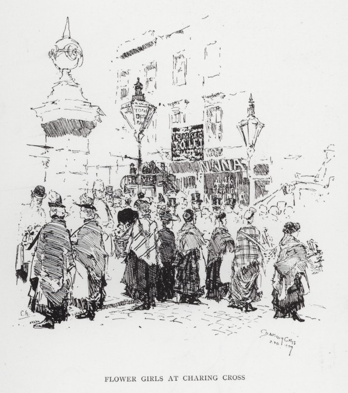 Flower Girls at Charing Cross (litho) od Joseph (after) Pennell